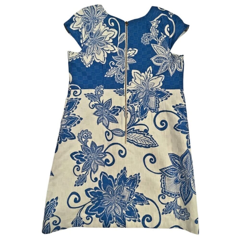 Taylor Floral Cap Sleeve Sheath Dress with Pockets Blue White Size 10 - Picture 2 of 8